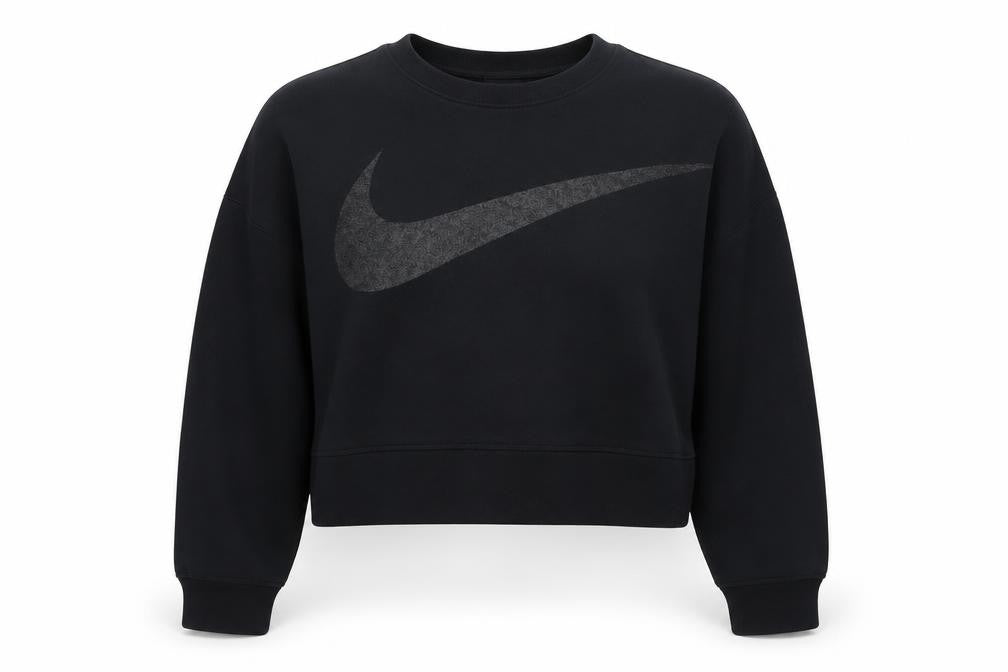 Front view of Nike women’s black dri-fit crew neck pullover sweatshirt m
