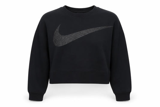 Front view of Nike women’s black dri-fit crew neck pullover sweatshirt m