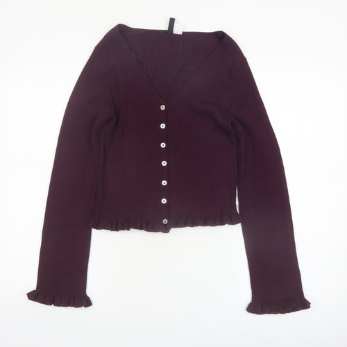 H&M Divided Womens Burgundy V-Neck Button Cardigan Size 12