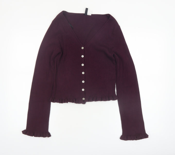 H&M Divided Womens Burgundy V-Neck Button Cardigan Size 12