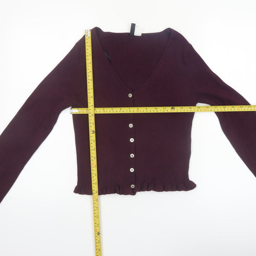 H&M Divided Womens Burgundy V-Neck Button Cardigan Size 12