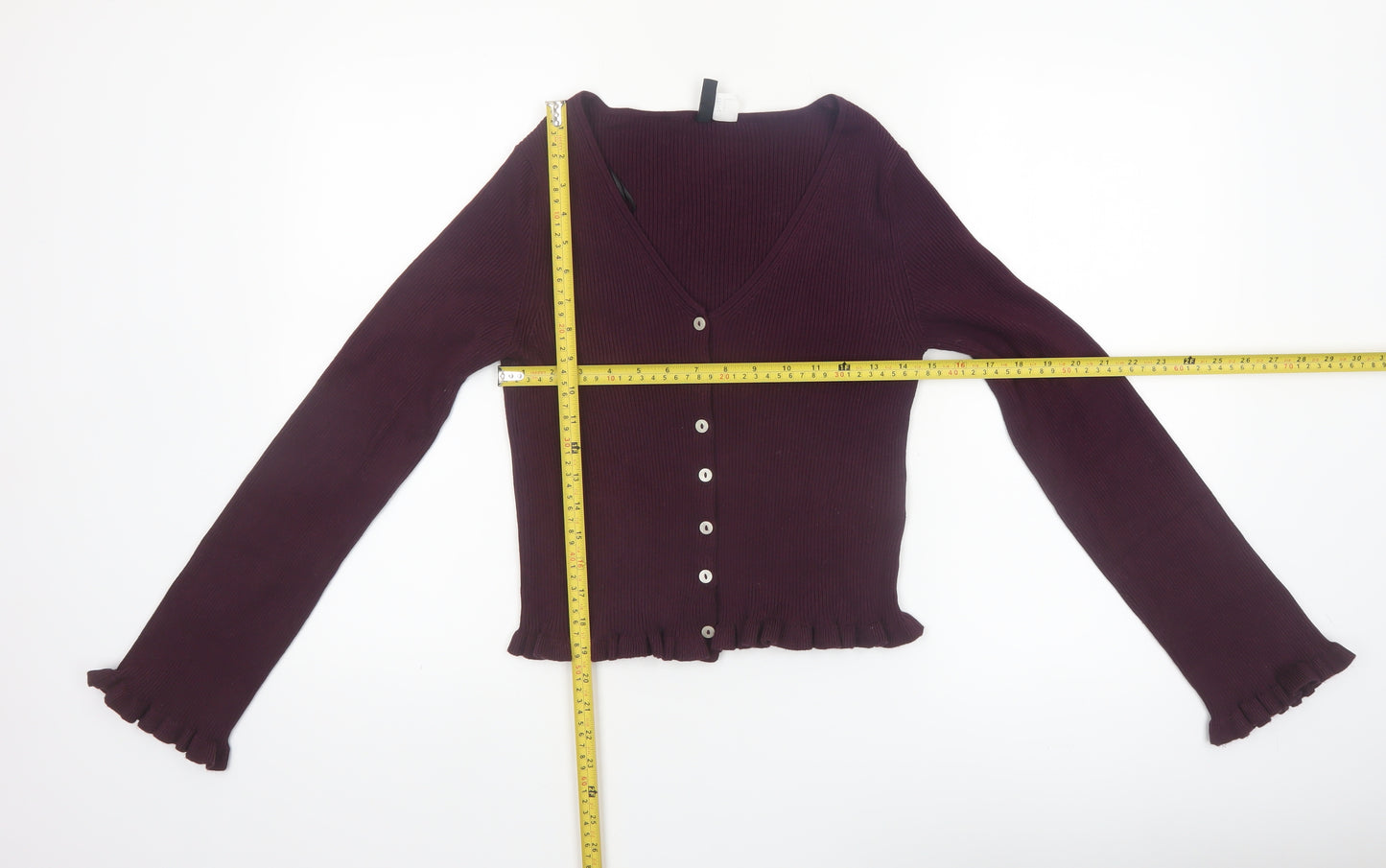 H&M Divided Womens Burgundy V-Neck Button Cardigan Size 12