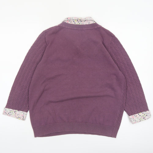 Lakeland Women Purple Cable-Knit Cotton Jumper Size 14 V-Neck