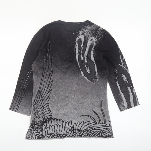 Gerry Weber Women's Black Printed V-Neck 3/4 Sleeve Pullover Jumper Size 10