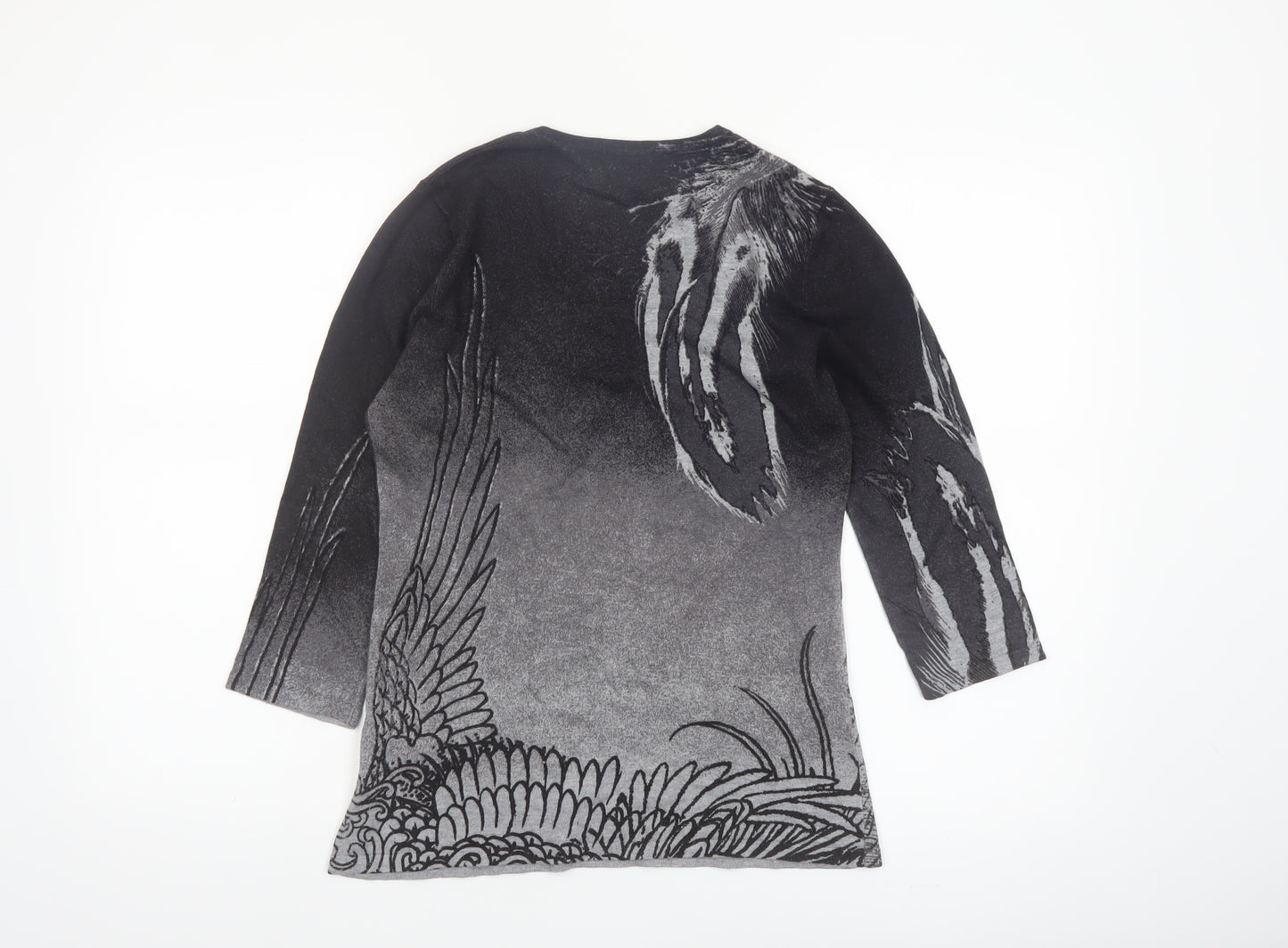 Gerry Weber Women's Black Printed V-Neck 3/4 Sleeve Pullover Jumper Size 10