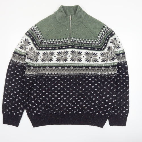 Tu Men’s Green Fair Isle Half Zip Jumper XXL Acrylic Blend