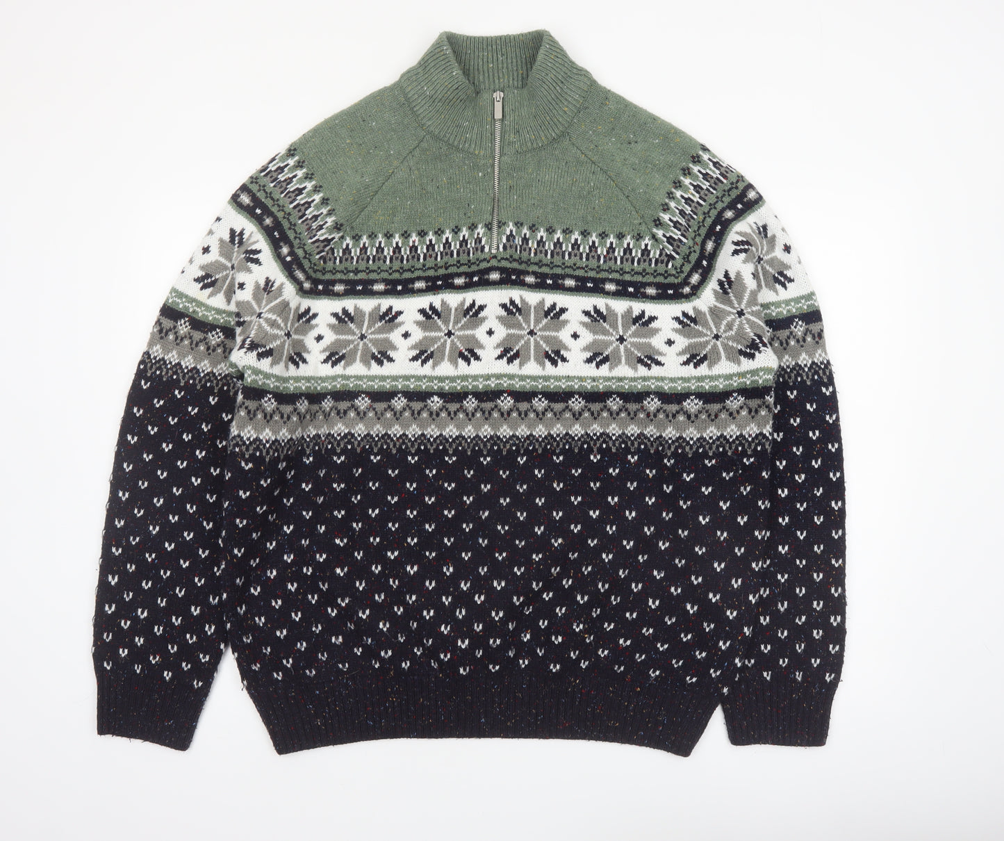 Tu Men’s Green Fair Isle Half Zip Jumper XXL Acrylic Blend
