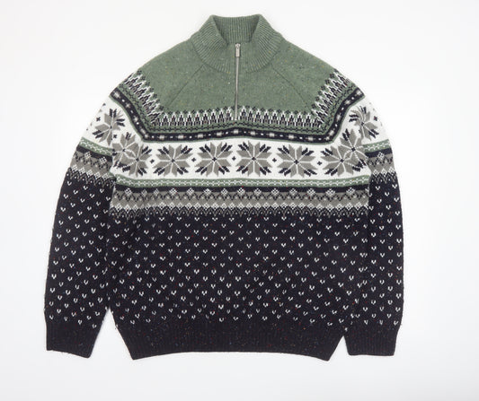 Tu Men’s Green Fair Isle Half Zip Jumper XXL Acrylic Blend
