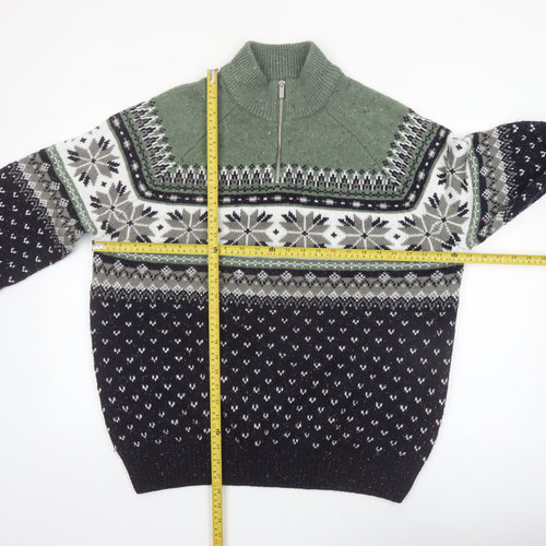 Tu Men’s Green Fair Isle Half Zip Jumper XXL Acrylic Blend