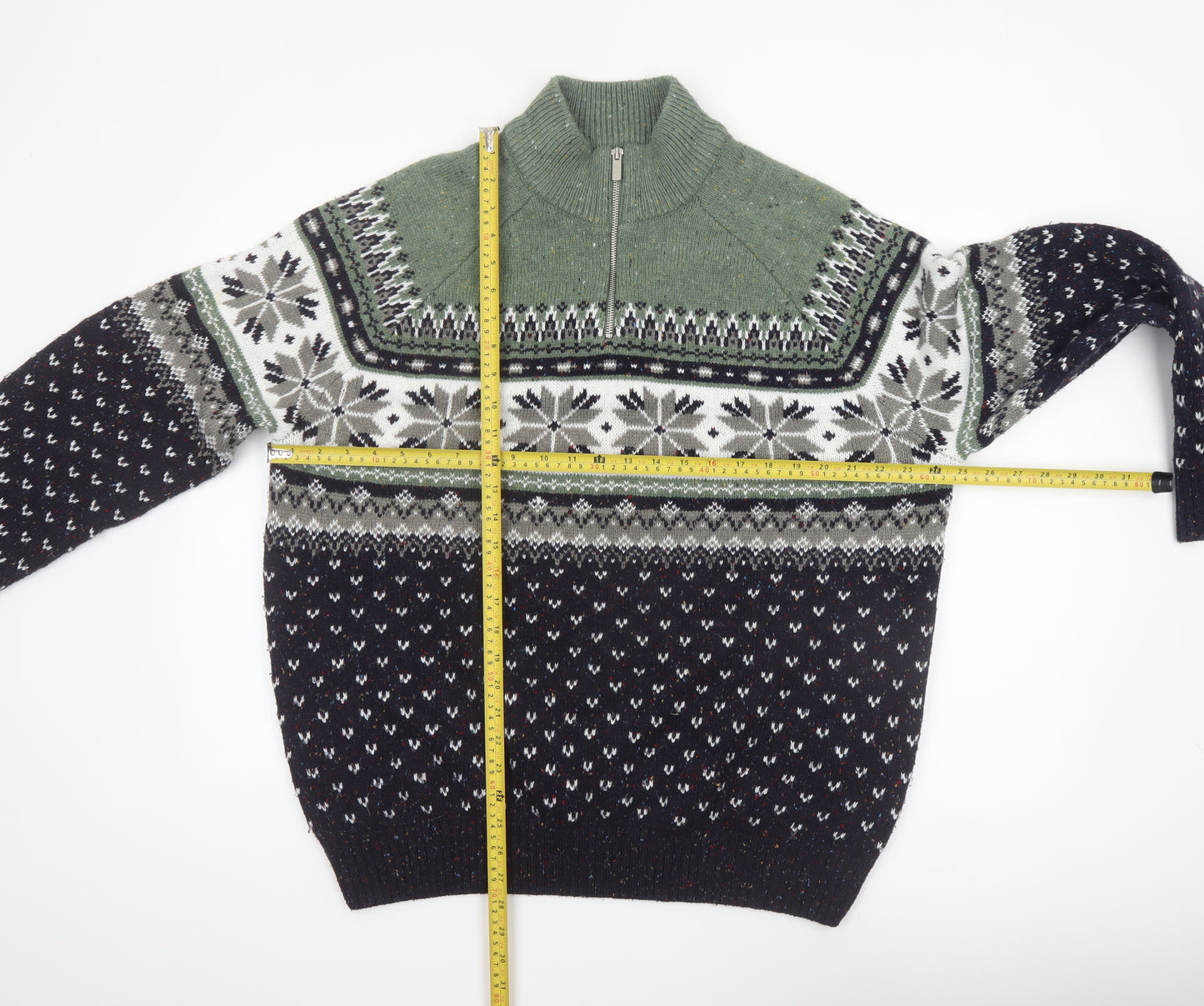 Tu Men’s Green Fair Isle Half Zip Jumper XXL Acrylic Blend