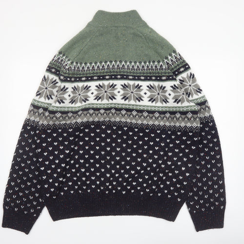 Tu Men’s Green Fair Isle Half Zip Jumper XXL Acrylic Blend