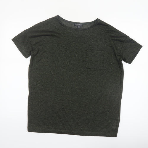 Topshop Women’s Green Metallic Knit Short Sleeve T-Shirt UK 6
