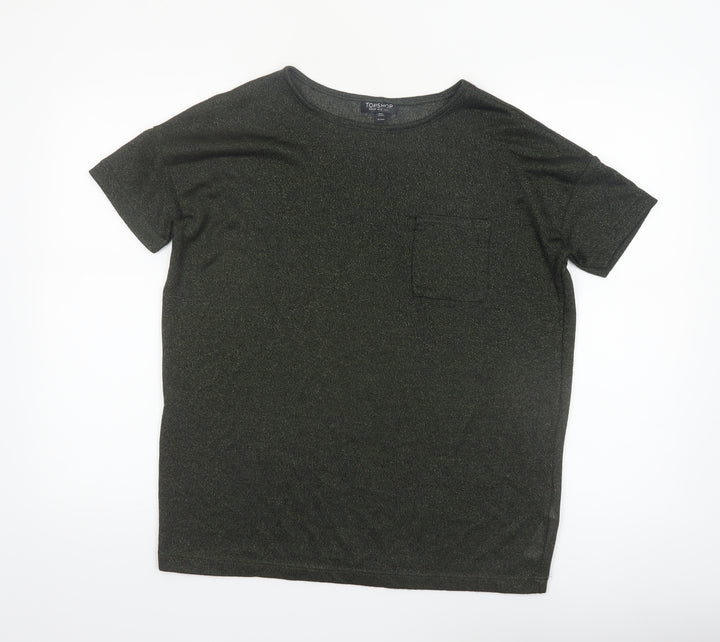 Topshop Women’s Green Metallic Knit Short Sleeve T-Shirt UK 6
