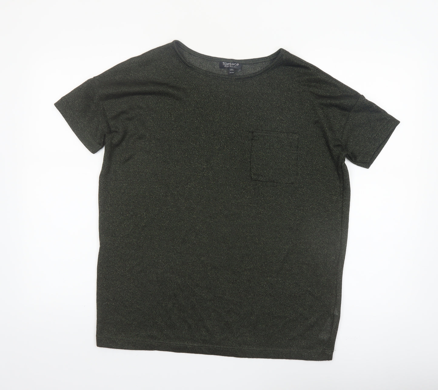 Topshop Women’s Green Metallic Knit Short Sleeve T-Shirt UK 6