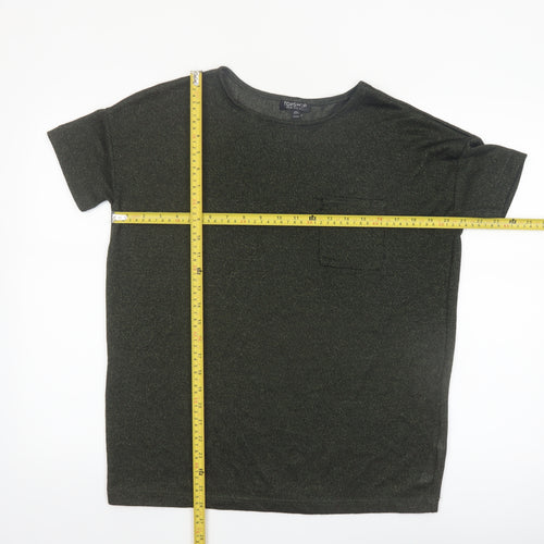 Topshop Women’s Green Metallic Knit Short Sleeve T-Shirt UK 6