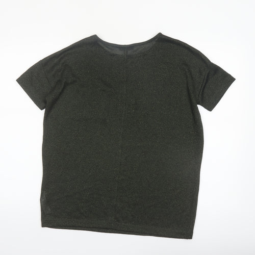 Topshop Women’s Green Metallic Knit Short Sleeve T-Shirt UK 6