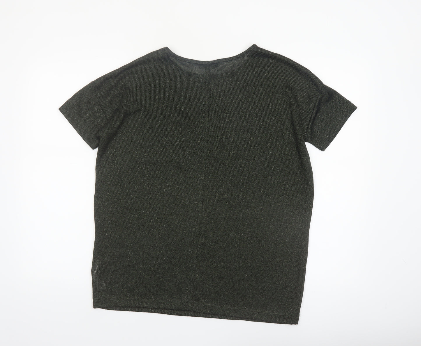 Topshop Women’s Green Metallic Knit Short Sleeve T-Shirt UK 6