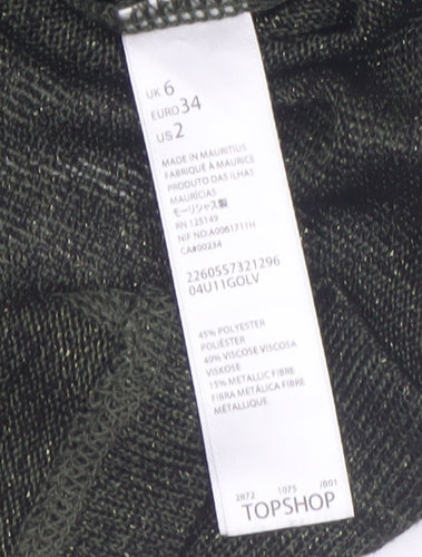 Topshop Women’s Green Metallic Knit Short Sleeve T-Shirt UK 6