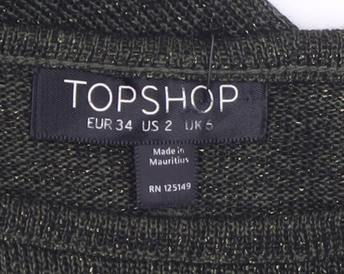 Topshop Women’s Green Metallic Knit Short Sleeve T-Shirt UK 6