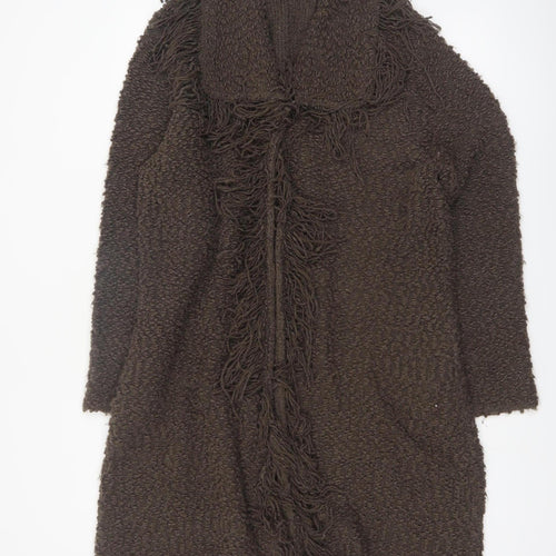 Essence Women's Brown Longline Fringed Knit Cardigan Size 20