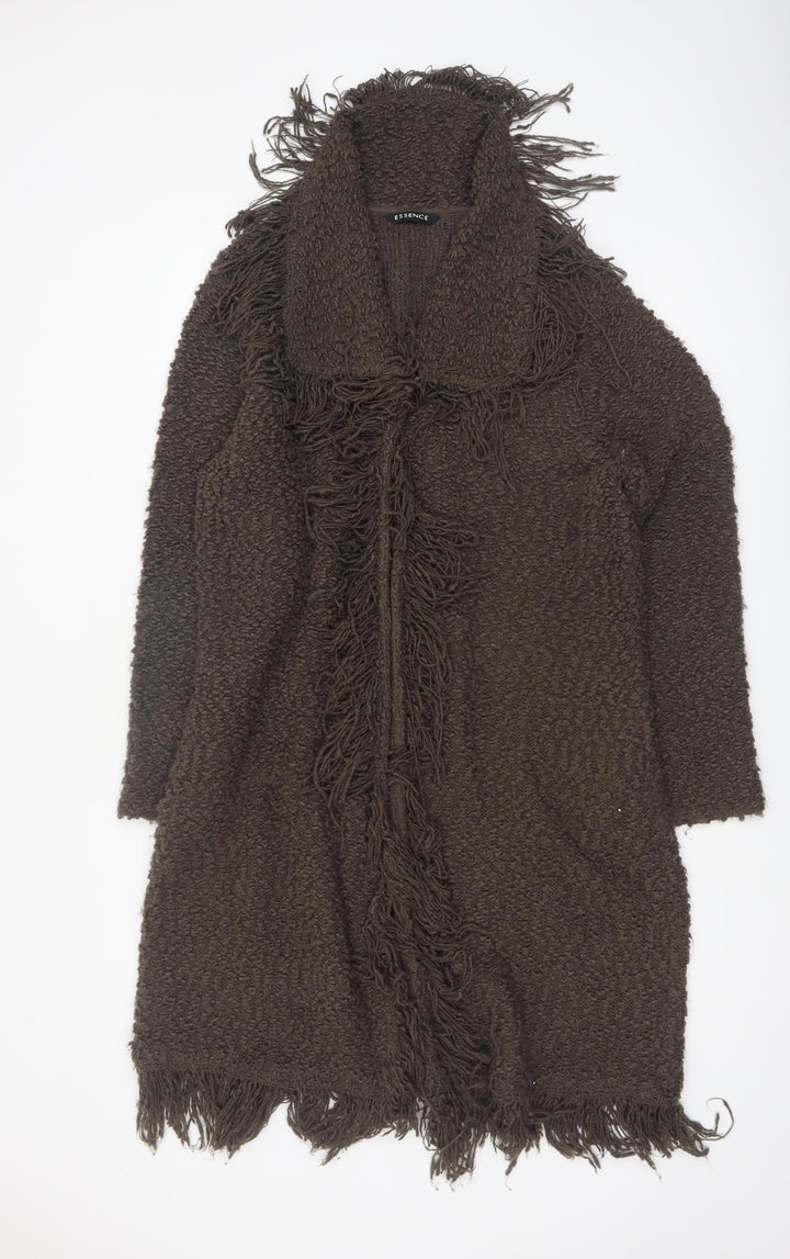 Essence Women's Brown Longline Fringed Knit Cardigan Size 20