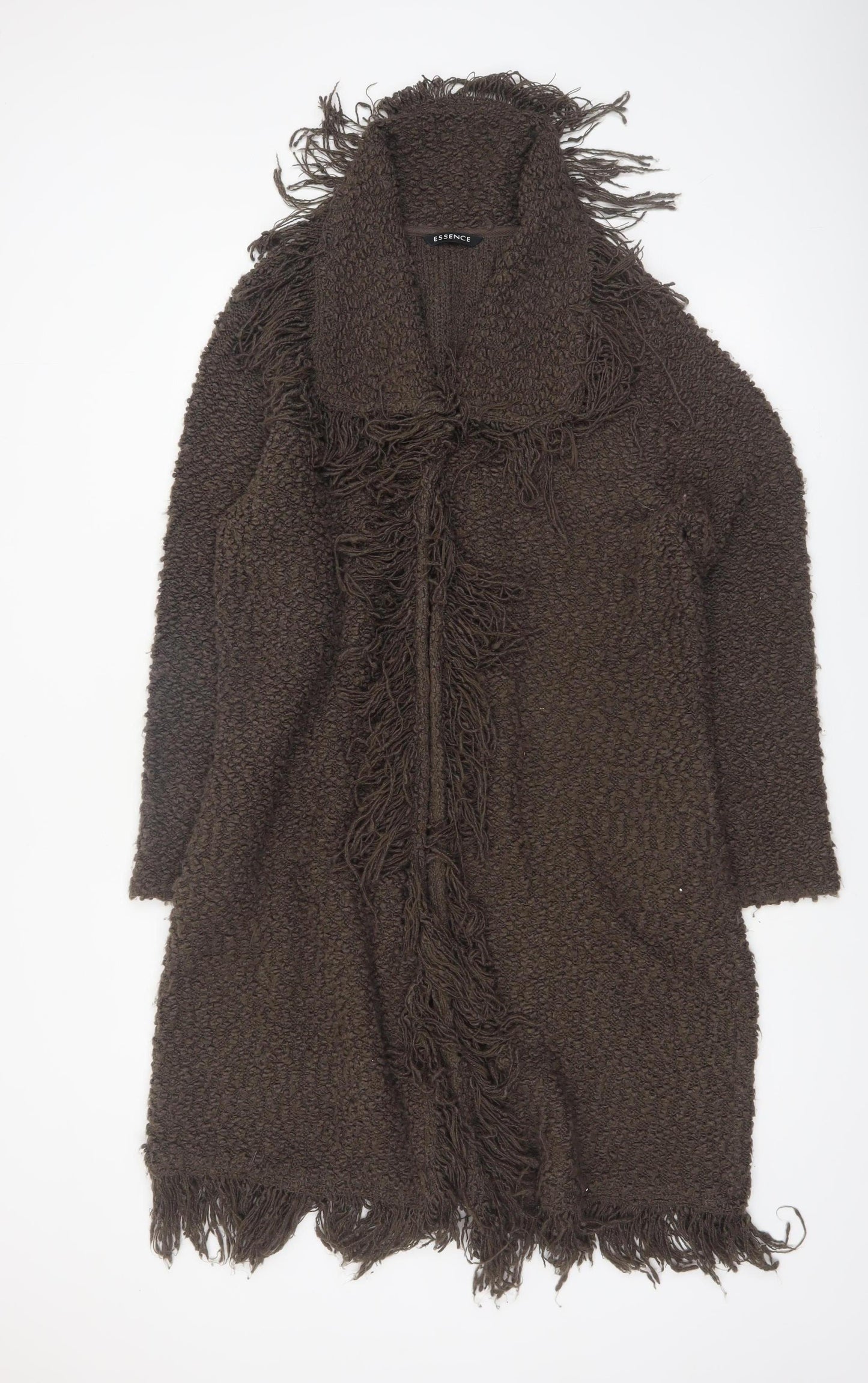 Essence Women's Brown Longline Fringed Knit Cardigan Size 20