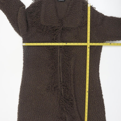 Essence Women's Brown Longline Fringed Knit Cardigan Size 20
