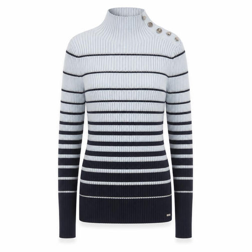 Ted Baker Women Grey & Navy Striped Mock Neck Ribbed Jumper Size XS