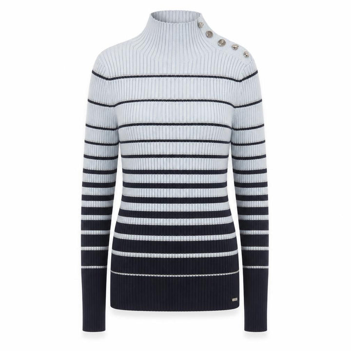 Ted Baker Women Grey & Navy Striped Mock Neck Ribbed Jumper Size XS