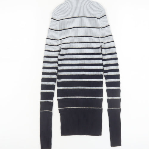 Ted Baker Women Grey & Navy Striped Mock Neck Ribbed Jumper Size XS