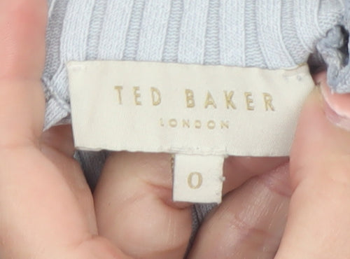 Ted Baker Women Grey & Navy Striped Mock Neck Ribbed Jumper Size XS
