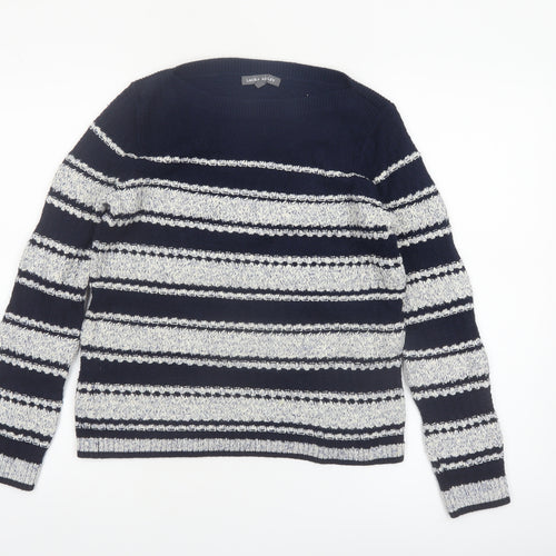 Laura Ashley Women's Blue Striped Chunky Knit Jumper UK 10