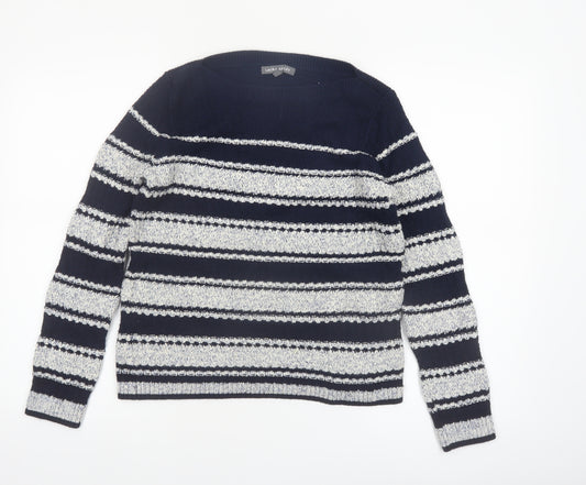 Laura Ashley Women's Blue Striped Chunky Knit Jumper UK 10