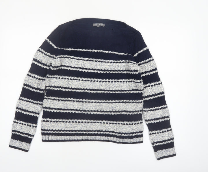 Laura Ashley Women's Blue Striped Chunky Knit Jumper UK 10