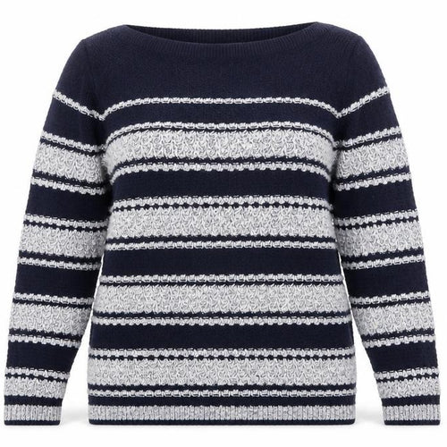 Laura Ashley Women's Blue Striped Chunky Knit Jumper UK 10