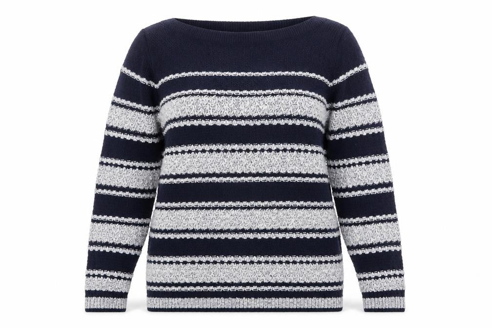 Laura Ashley Women's Blue Striped Chunky Knit Jumper UK 10