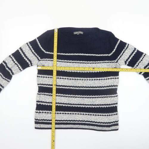 Laura Ashley Women's Blue Striped Chunky Knit Jumper UK 10
