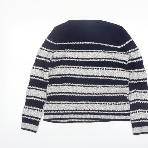 Laura Ashley Women's Blue Striped Chunky Knit Jumper UK 10