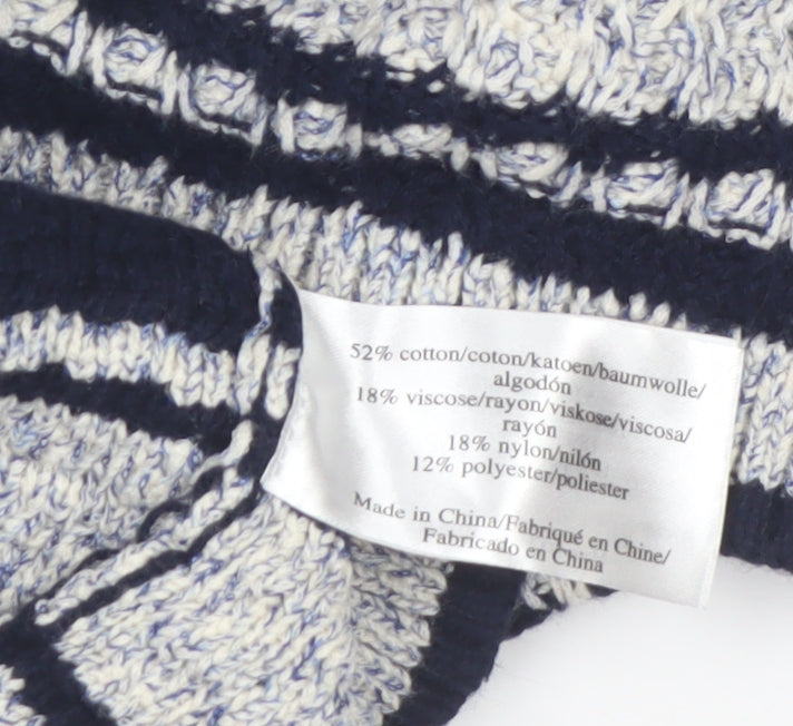 Laura Ashley Women's Blue Striped Chunky Knit Jumper UK 10