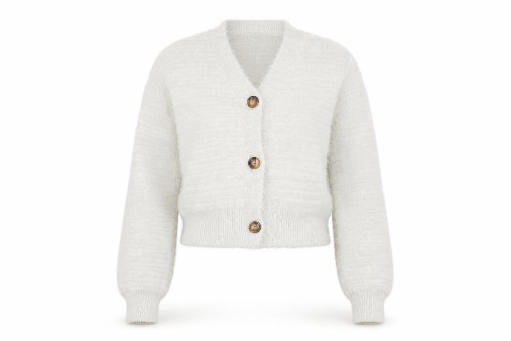 Out of the Mist Women’s Ivory Long Sleeve V-Neck Knit Cardigan XS