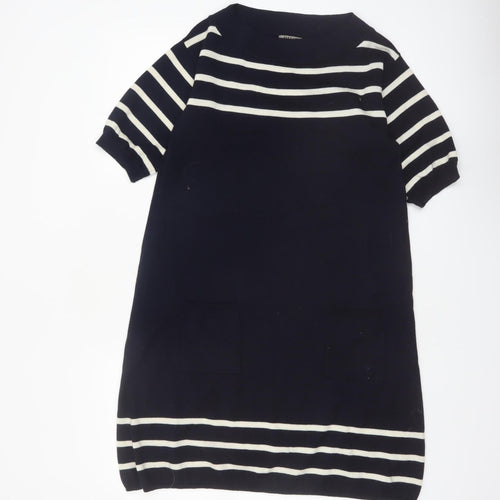 Jigsaw Women Blue Striped Wool Knit Shift Dress Size S