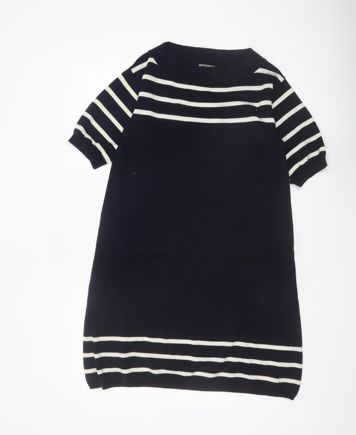 Jigsaw Women Blue Striped Wool Knit Shift Dress Size S