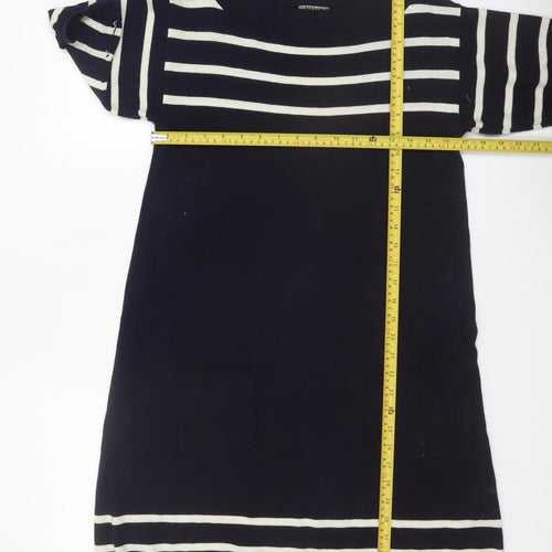 Jigsaw Women Blue Striped Wool Knit Shift Dress Size S
