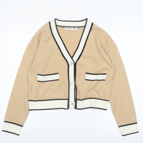 Brave Soul Women Beige Knit V-Neck Button Cardigan XS