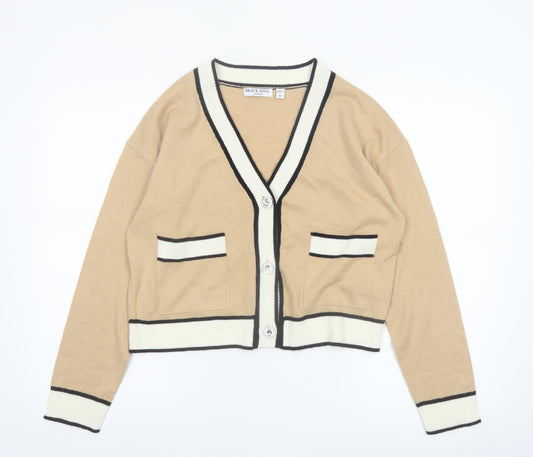 Brave Soul Women Beige Knit V-Neck Button Cardigan XS