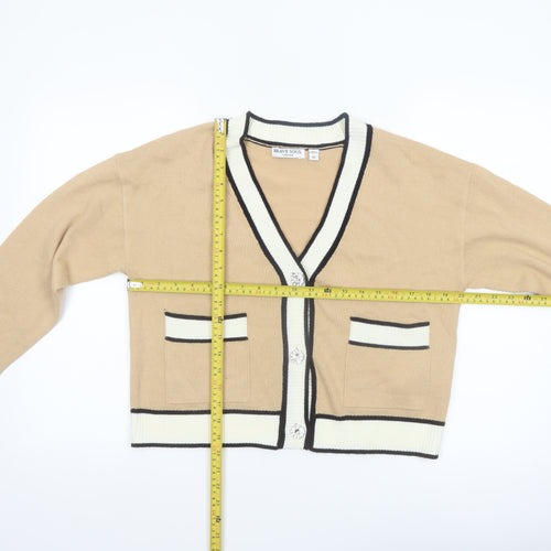 Brave Soul Women Beige Knit V-Neck Button Cardigan XS