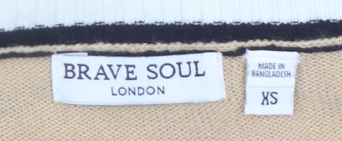 Brave Soul Women Beige Knit V-Neck Button Cardigan XS