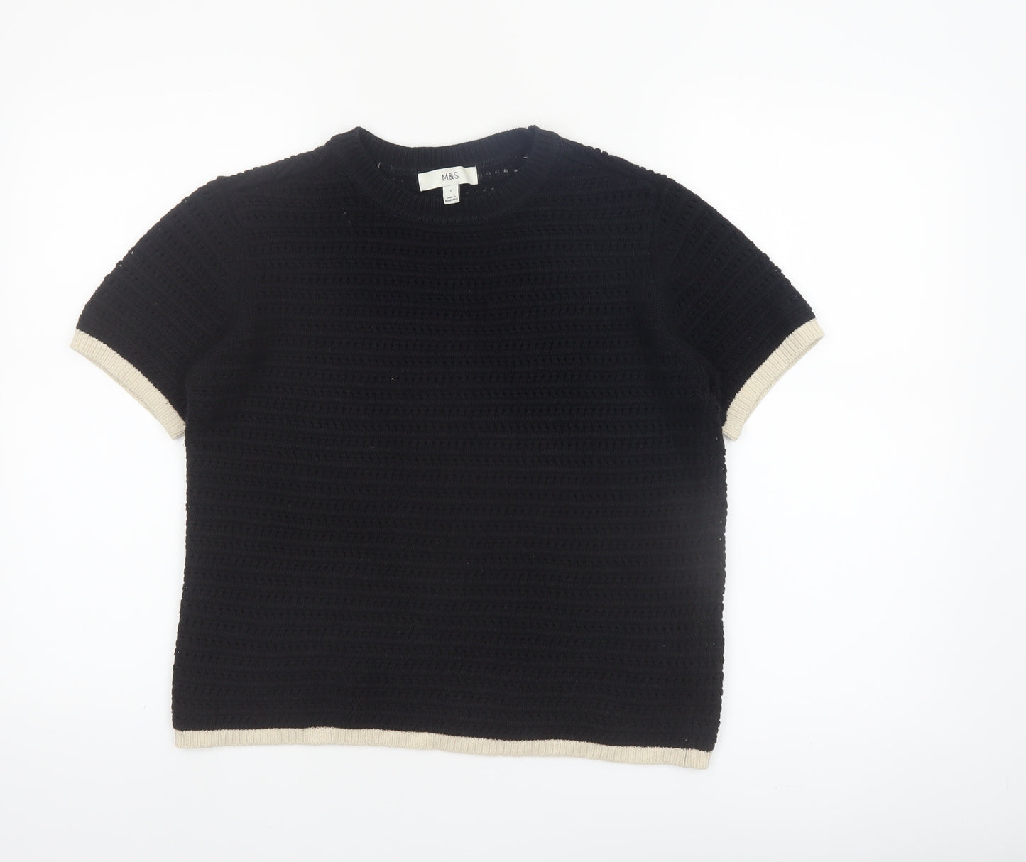 Marks and Spencer Women's Black Short Sleeve Knit Jumper Size S