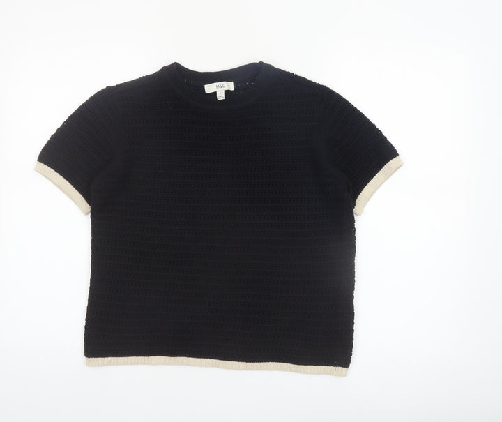 Marks and Spencer Women's Black Short Sleeve Knit Jumper Size S