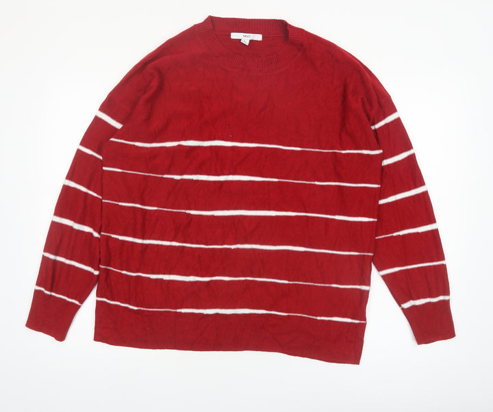 Next Womens Red Striped Crew Neck Acrylic Jumper L